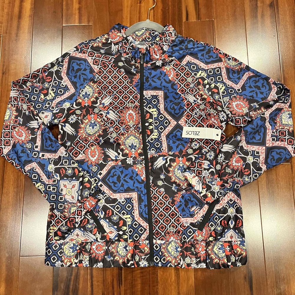 Zelos Multicolor Jacket Geometric Long Sleeve Zip Up Windbreaker Size Medium